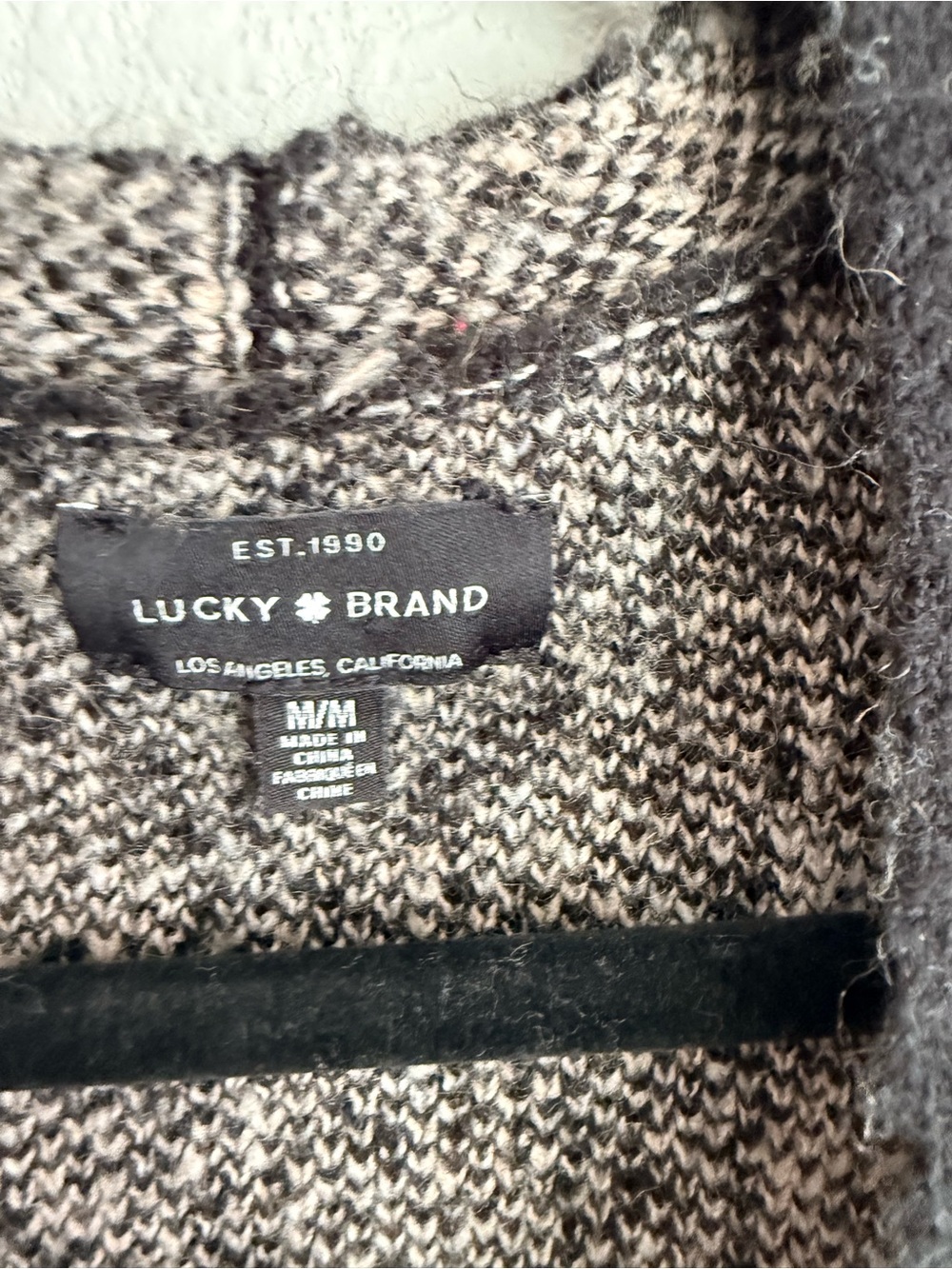 Lucky brand size medium  Open Front Plaid Cardigan Sweater - Black & Beige wool - Picture 3 of 5